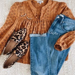 Madewell eyelet double-tie peasant top NWT